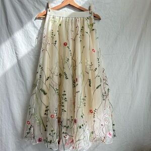 Embroidered Cream Floral Maxi Skirt